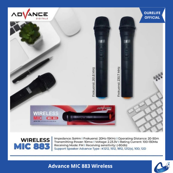 Advance MIC-883 Wireless Mikrofon untuk Speaker Advance Jarak 50M FM Receiver