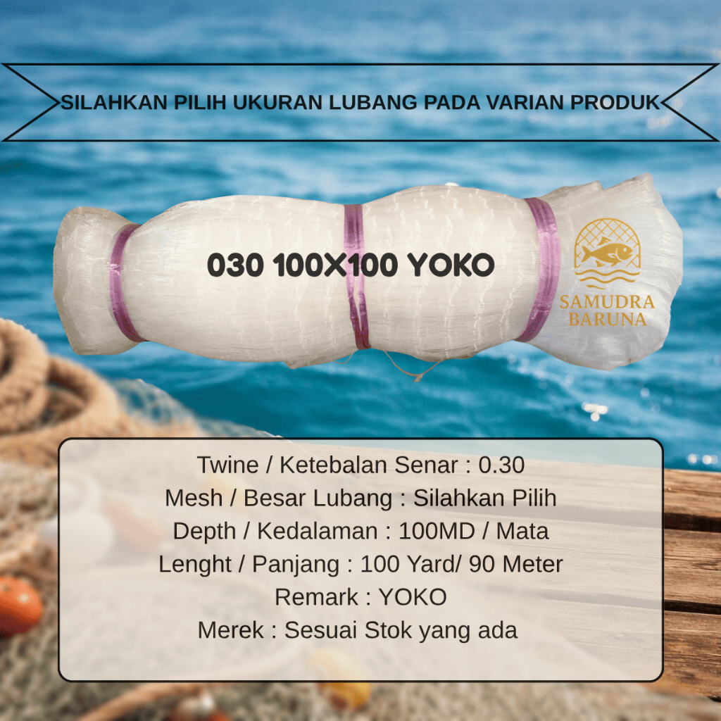 Jaring Ikan Senar 030 100x100 Yoko (mata berdiri) Jaring Senar 0.30 / Jaring ikan COD