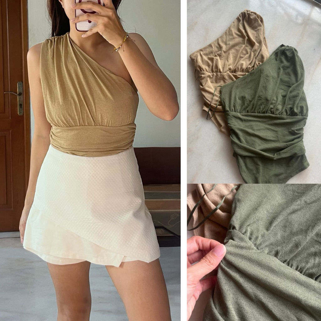 EXPRESS One Shoulder Crepe Bodysuit