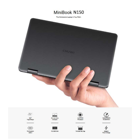 Chuwi MiniBook Intel N150 16/512GB SSD 8" Mini Yoga Laptop Windows 11 WiFi6 USB Type C