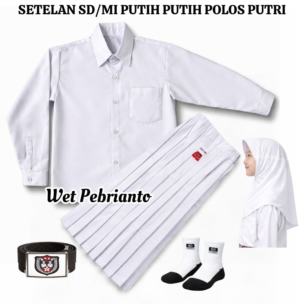 Setelan Seragam Sekolah Perempuan MI PutihPutih Baju Putih Polos Panjang Rok Putih Panjang