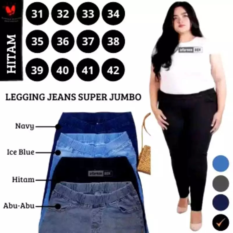 Celana Wanita Higwaist Legging Jeans Tebal Lembut Pinggang Karet Jumbo Celana Jeans Bigsize