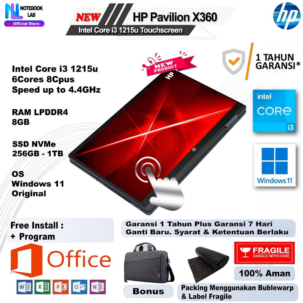 Laptop HP Pavilion Flip X360 Core i3 Gen 12 1215u FullHD Garansi 1 Tahun