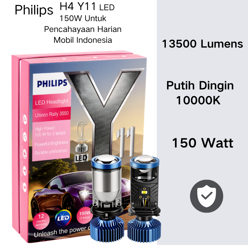 Philips H4 Y11 LED Lampu Depan Mobil  , Lampu Jauh H4, Lampu Jauh dan Dekat Terintegrasi H4 dengan L