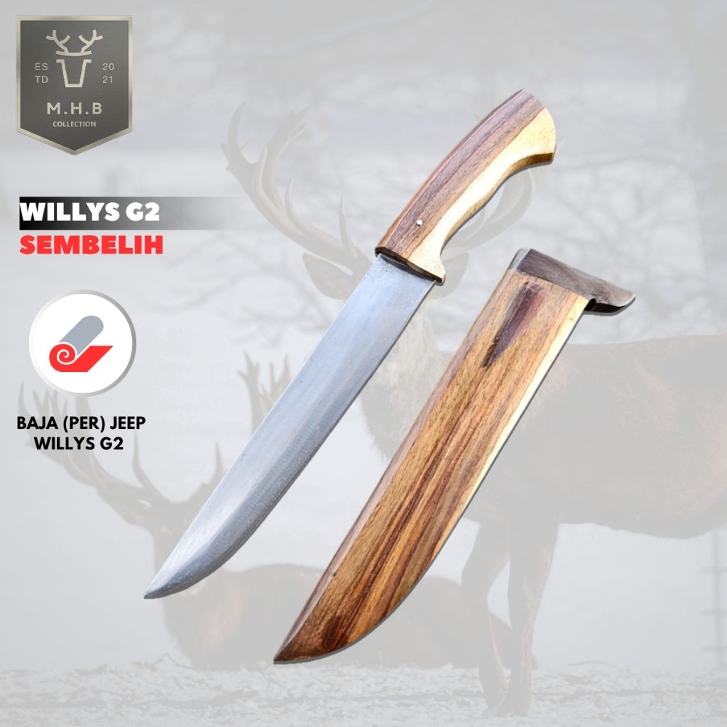MHB_Collection | Pisau Sembelih Kambing Baja Per Jeep Willys G2 Sonokeling Pb 21Cm - Skinner Seset |