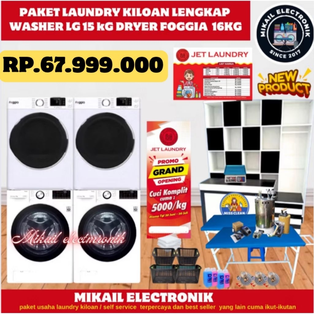 PAKET MESIN LAUNDRY FOGGIA DRYER + MESIN CUCI LG SET