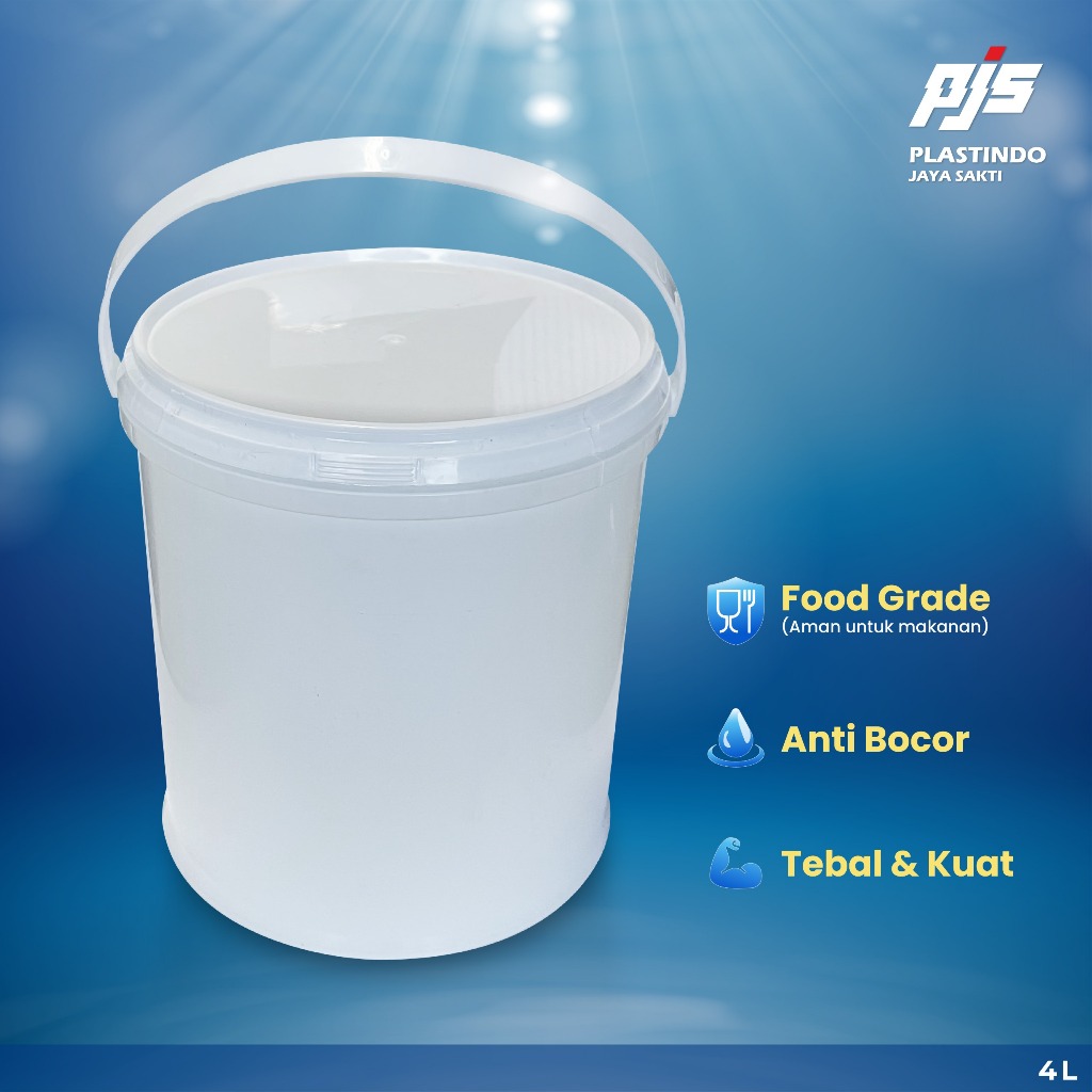 Ember Plastik Makanan Cat LURUS 4L | Pail Plastik Full Set Tutup 4 Liter (4,5 KG) | Untuk cat, selai