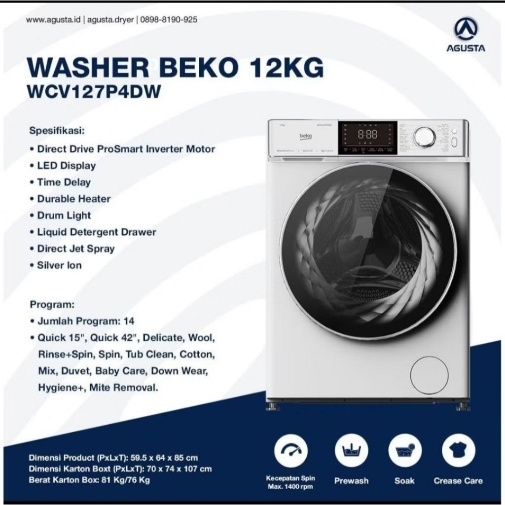 mesin cuci front loading beko 12 kg