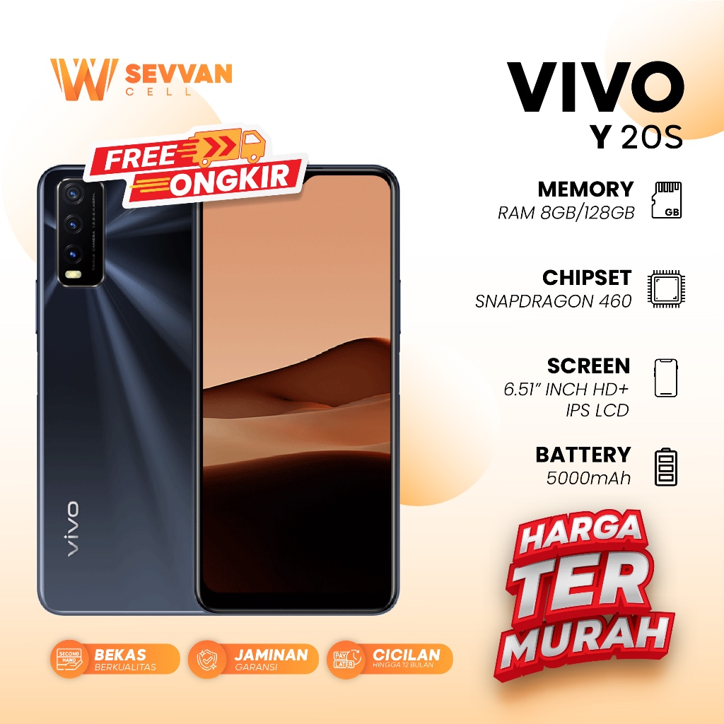 Handphone Vivo Y20S Ram 8 128GB (Batangan Tanpa Charger)