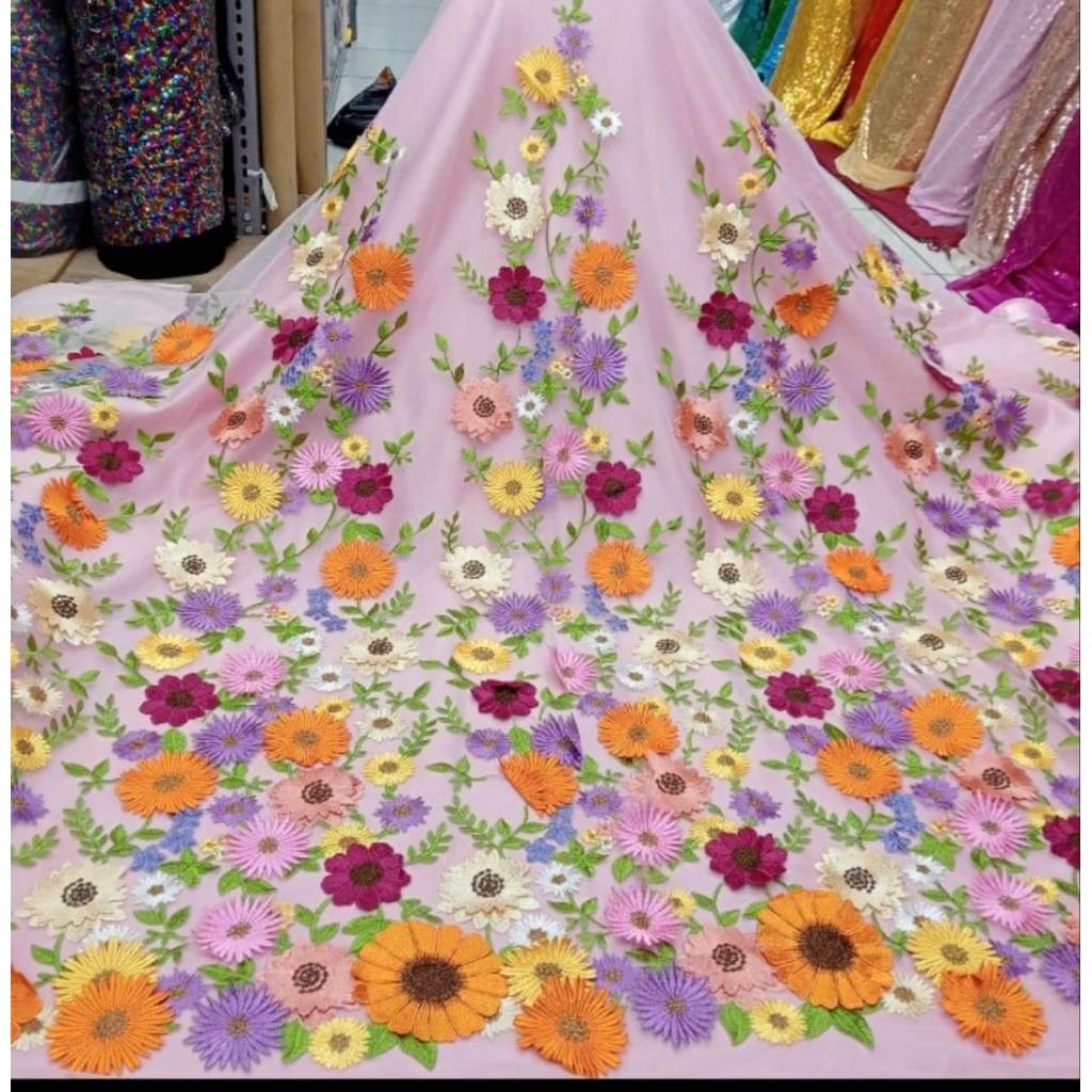 BAHAN/KAIN TILE GARDEN BUNGA MOTIF TERBARU/RENDA 3D BUNGA