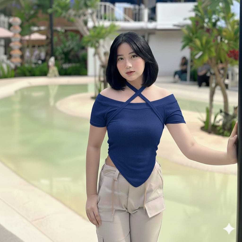 Crop Top Tali Belakang Wanita Sexy Back Halter Top Backless Korean Style Knit Kekinian Outfit Cewek