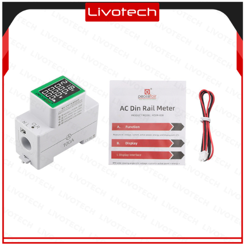 LIVO PZEM008 POWER METER AC DIN RAIL MCB DIGITAL KWH WATT ENERGY METER 0100A 50300V PEACEFAIR MURAH