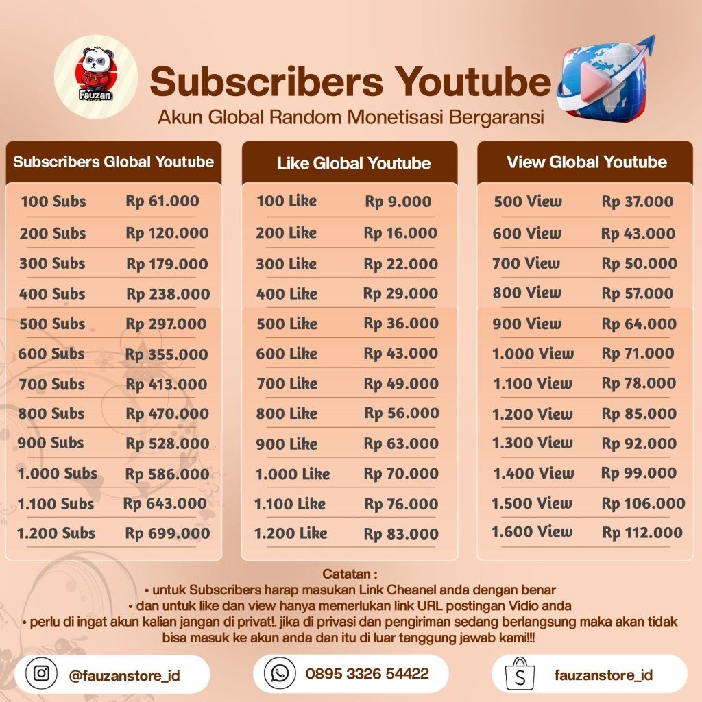 ​JASA SUBSCRIBERS YOUTUBE LIKE DAN VIEW GLOBAL MONETISASI BERGARANSI PROSES AMAN
