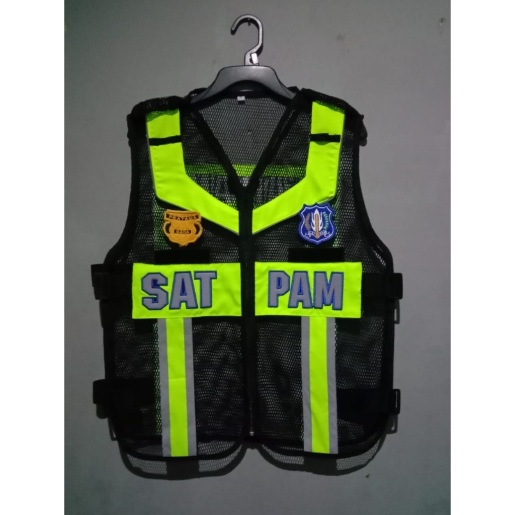 rompi satpam security bahan jaring berkualitas bordir timbul premium free nama