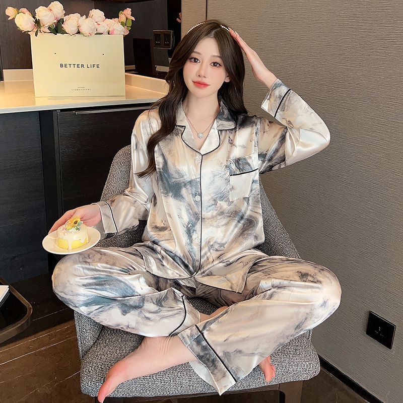 setelam satin wanita lengan panjang piyama elegan mewah pakaian rumah korea style