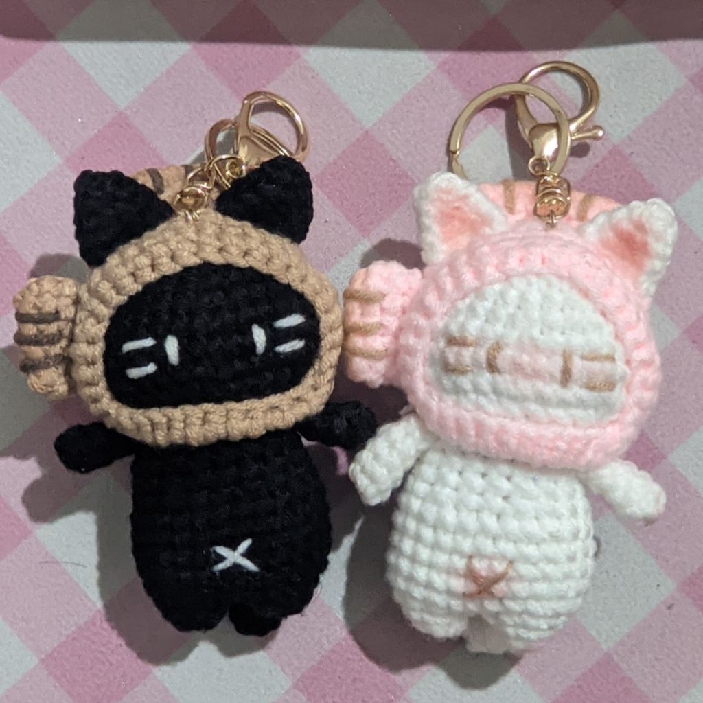 [el.crosye] Gantungan Kunci Rajut Taiyaki Cat | Amigurumi Taiyaki Cat | Taiyaki Cat Crochet Keychain