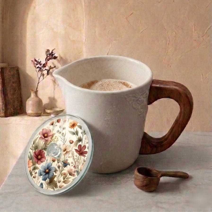 Akrilik Custom Tutup Gelas Mug Motif Floral  Vintage Bahan Acrylic Bebas Request Custom