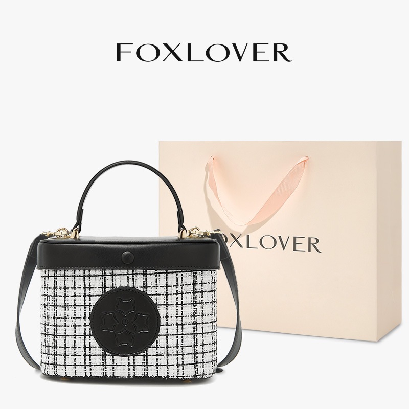 FOXLOVER Tas Selempang Wanita  Tas Ember Bergaya  Tas Tangan  Klasik  Gaya Chanel Vintage  Pola Kota