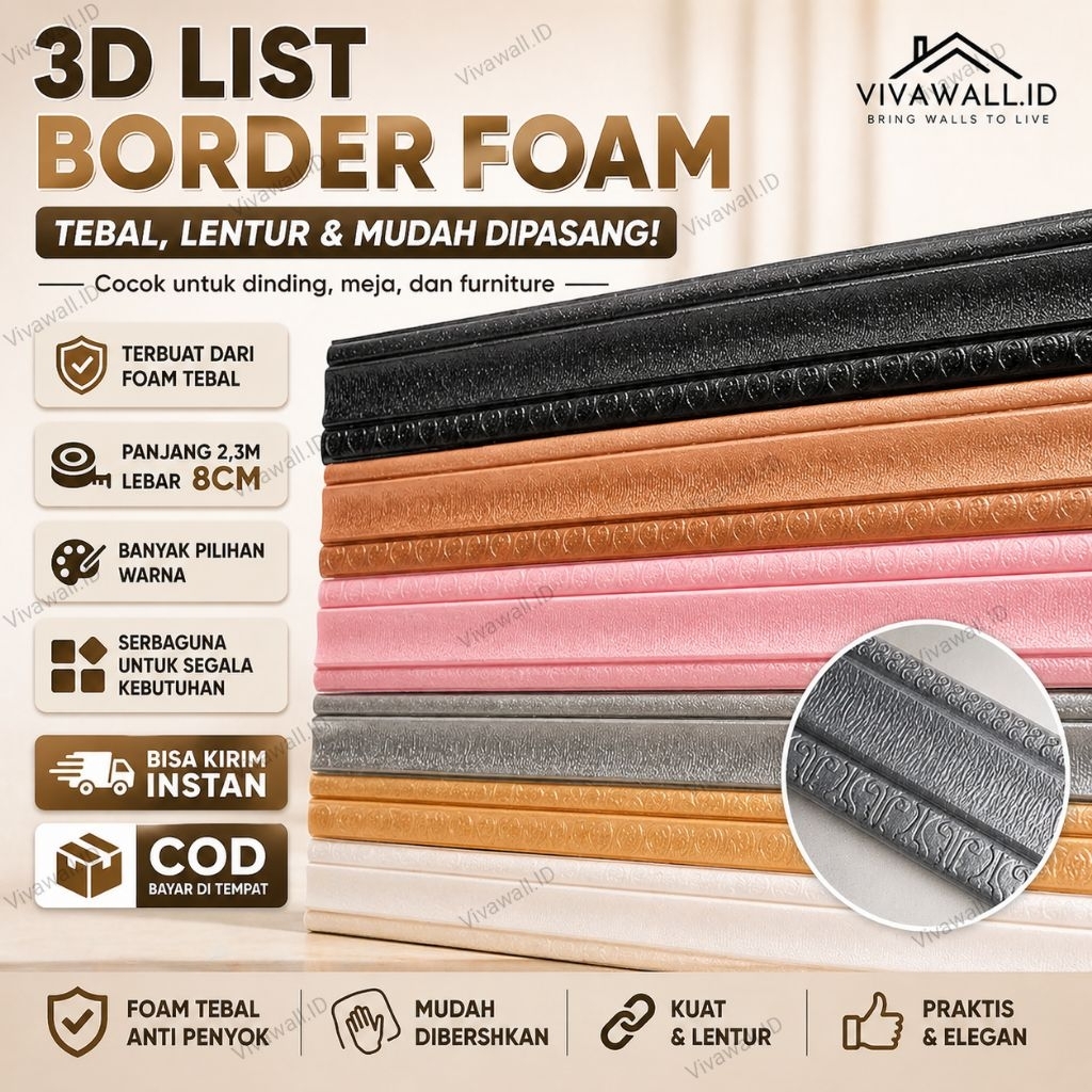3D List Border Foam Pembatas Pengganti Gipsum Les Alternatif Moulding vivawall.id Wallpaper