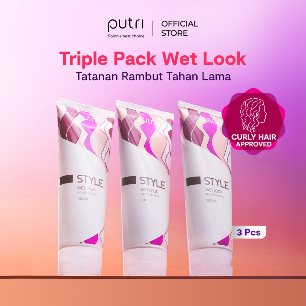 Putri Triple Pack Wet Look – Styling Gel Rambut Tahan Lama | Wet Look Hair Gel | Styling Gel Rambut 