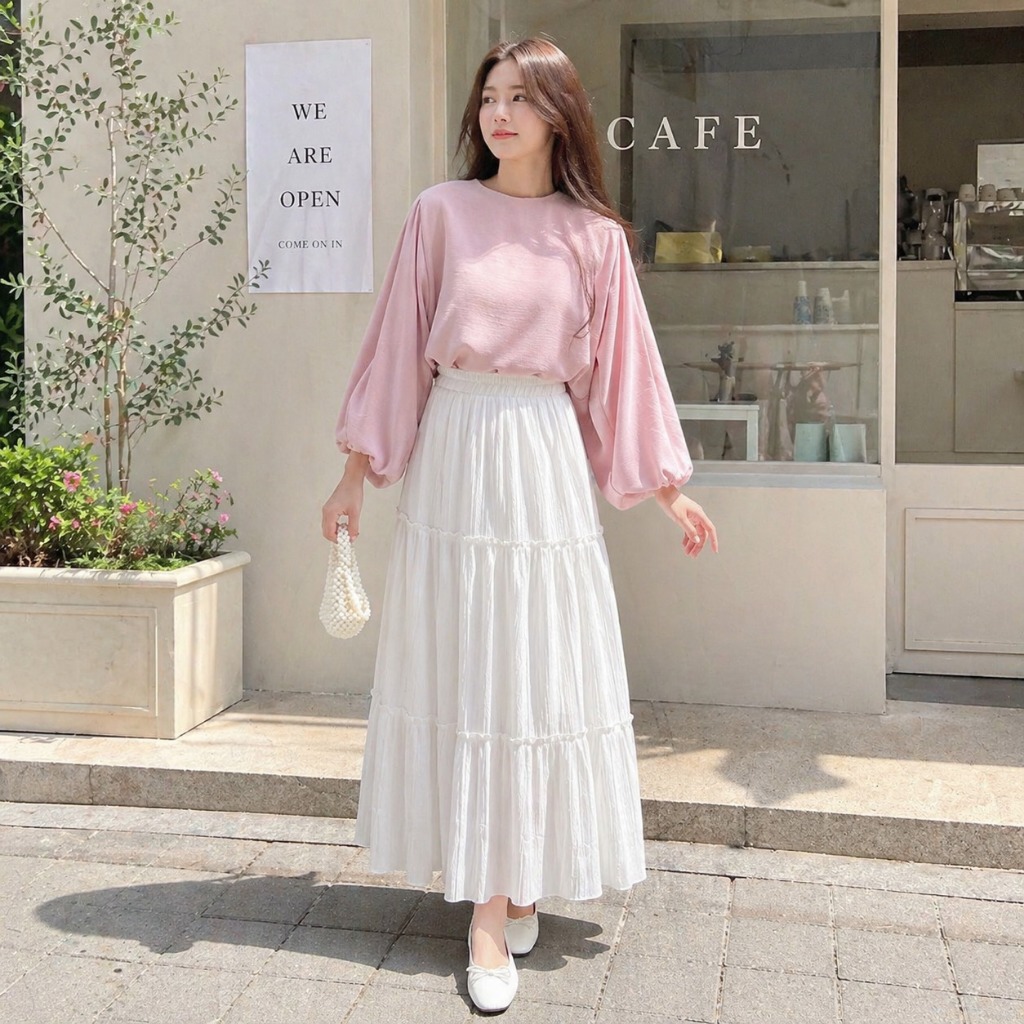 NAJWA - Mika Blouse Wanita Crinkle Lengan Balon LD 120 Atasan Hits Kekinian