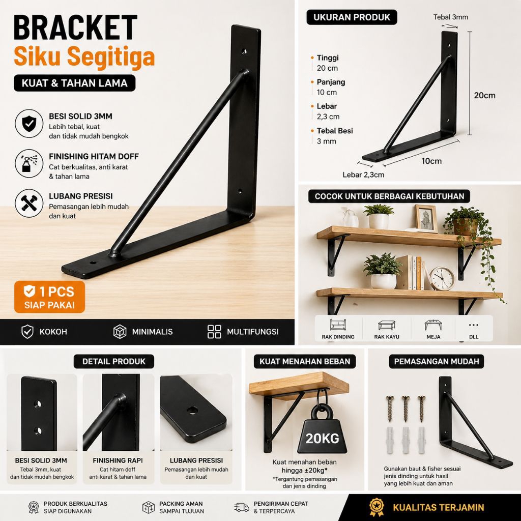 besi siku rak dinding rak ambalan besi 20x50cm 1pcs
