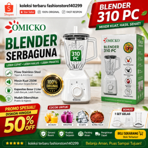 OMICKO BL-310 PC Blender 2in1 Pisau Stainless Steel 6 Mata 1L 250W Plastik Food Grade
