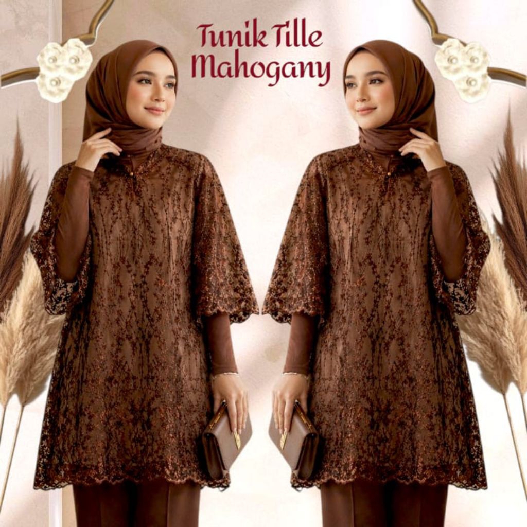 Outer Tunik Tille Bunga Wanita Cantik | Tunik Brokat Motif Ethnic Modern untuk Kondangan & Wisuda | 