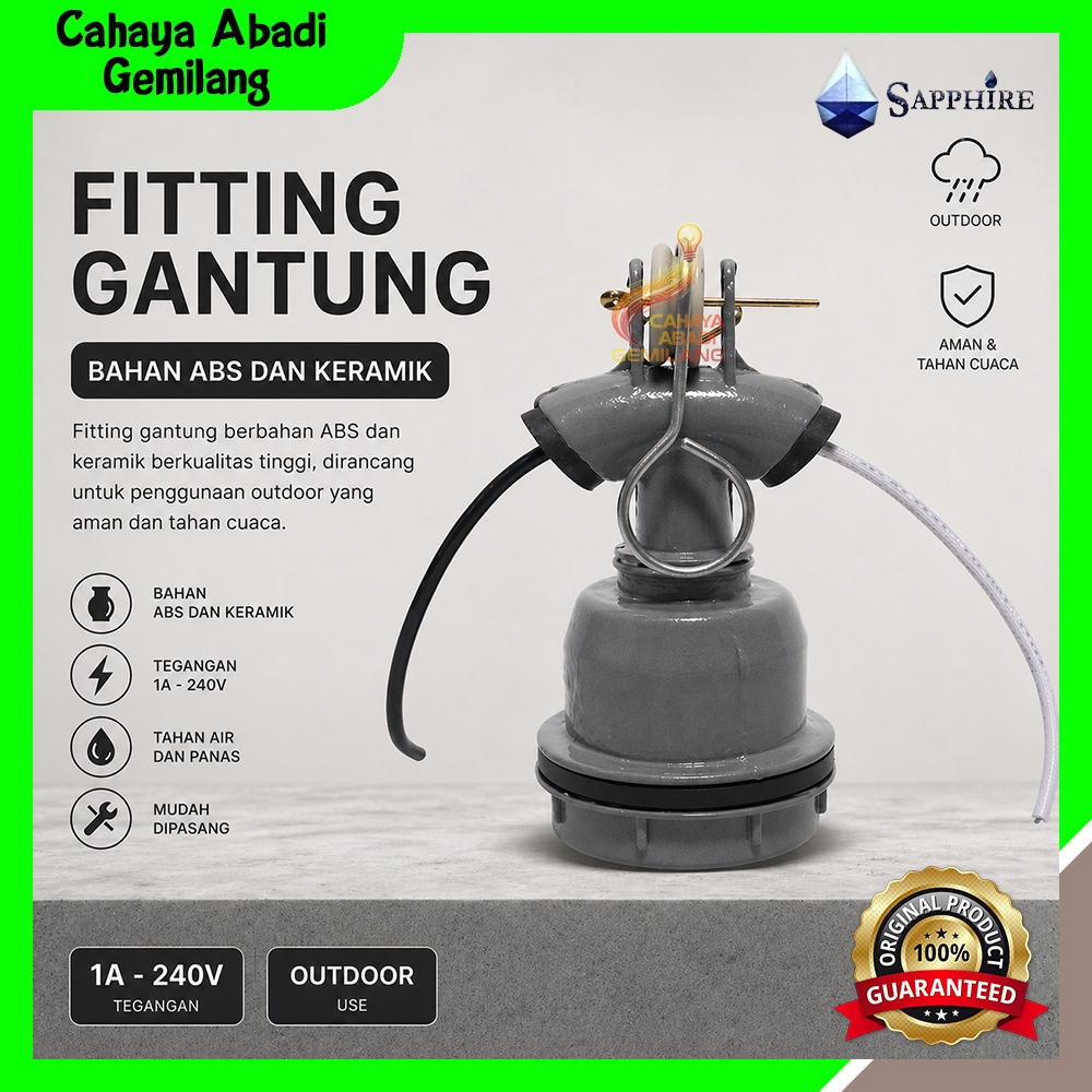 Fitting Gantung Lampu Jalan Fitting Besi Keramik Outdoor Fitting Keramik WD E-27 Fitting Gantung Mer