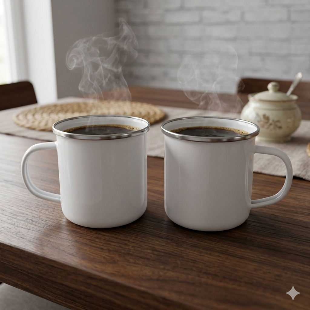 Mug Enamel Tinggi 9 cm/Gelas Enamel/Cangkir Enamel Warna Polos atau Bergambar