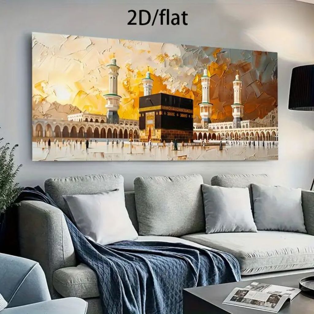 Lukisan Ka'bah Abstrak Tekstur Timbul Aesthetic Minimalis Hiasan Dinding Modern