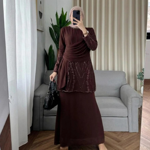 Anabel Dress Brukat Mix Payet Gamis Wanita DewasaTerbaru 2026 Gamis Kondangan Variasi Tali pinggang