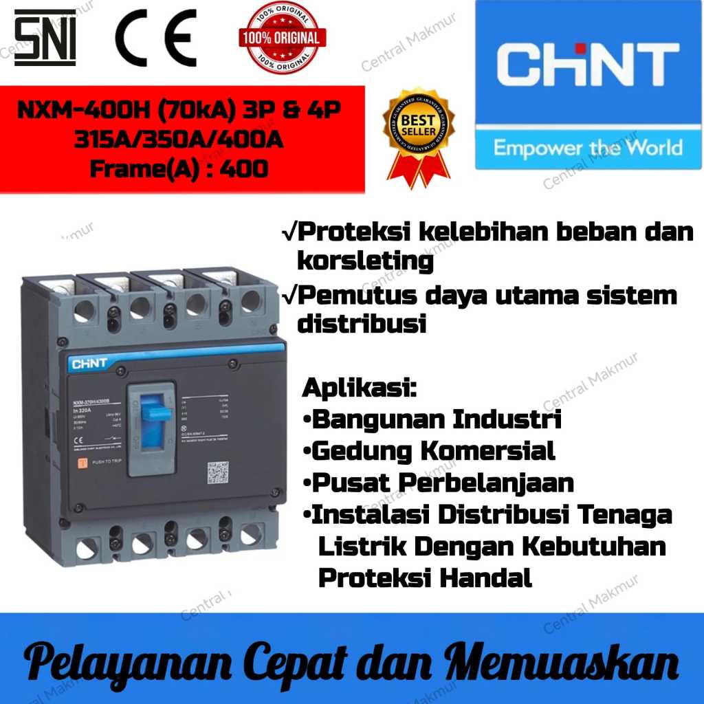 ORIGINAL MCCB CHINT NXM-400H 70kA 4 POLE 315A 350A 400A  CIRCUIT BREAKER NXM 400H 4P 315 350 400 AMP