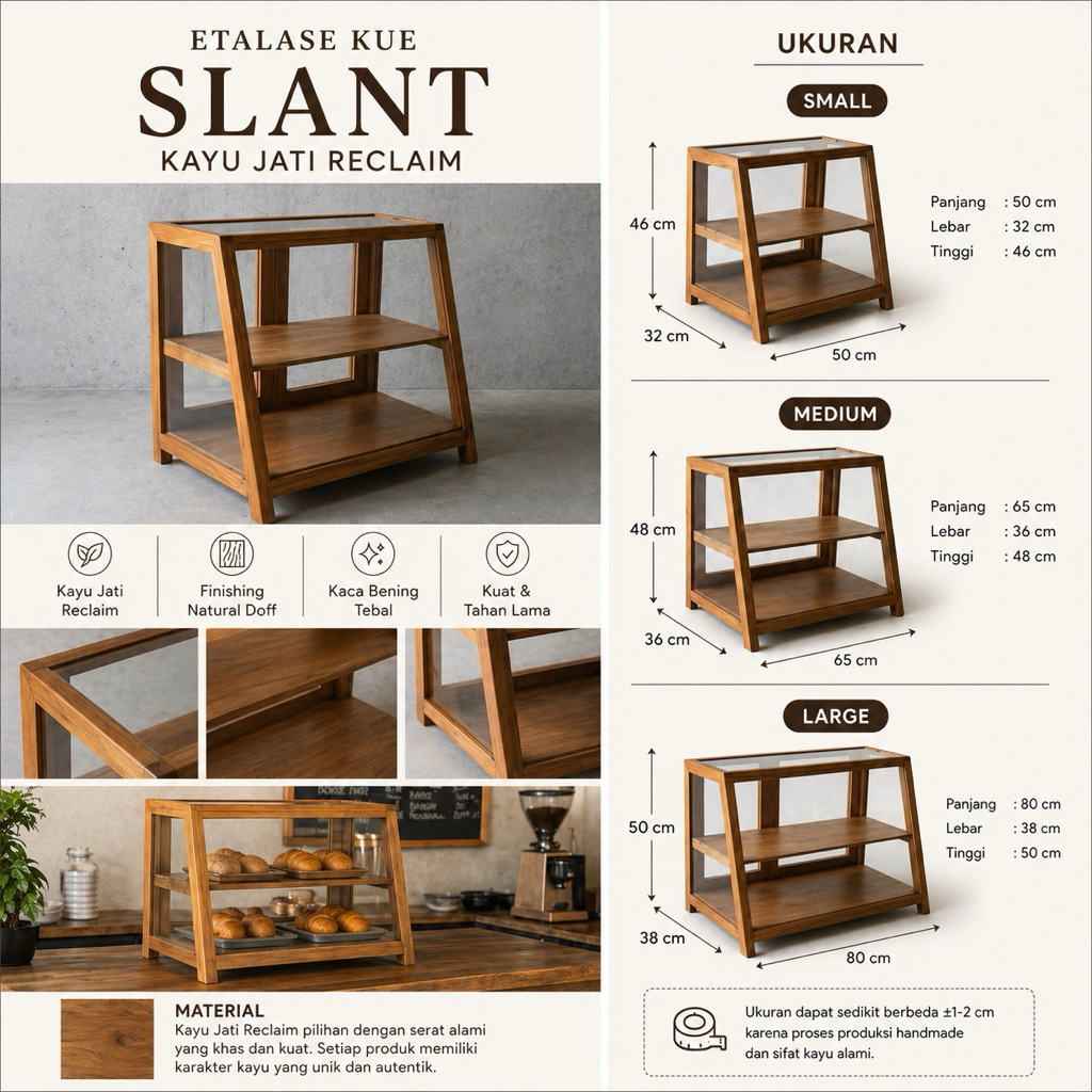 Etalase Kue Kayu Jati Solid - Classic Slant Dessert Case