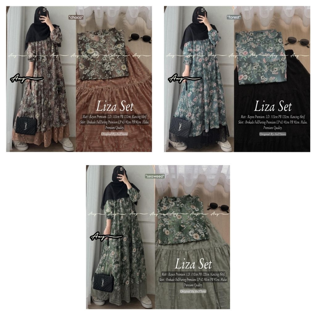 siren liza set one set rok wanita kekinian setelan long outer ceruty motif by A.N.Y rok panjang bruk