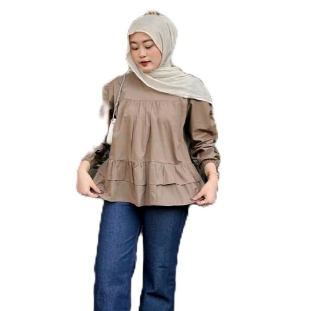 Atasan poplin Lengan Balon Baju Wanita Blouse Umpak Korean
