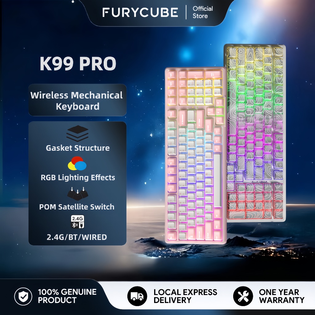 FURYCUBE K99 PRO Mechanical Keyboard Gaming Wireless Gasket Structure 5Pin Hotswappable RGB Kibot