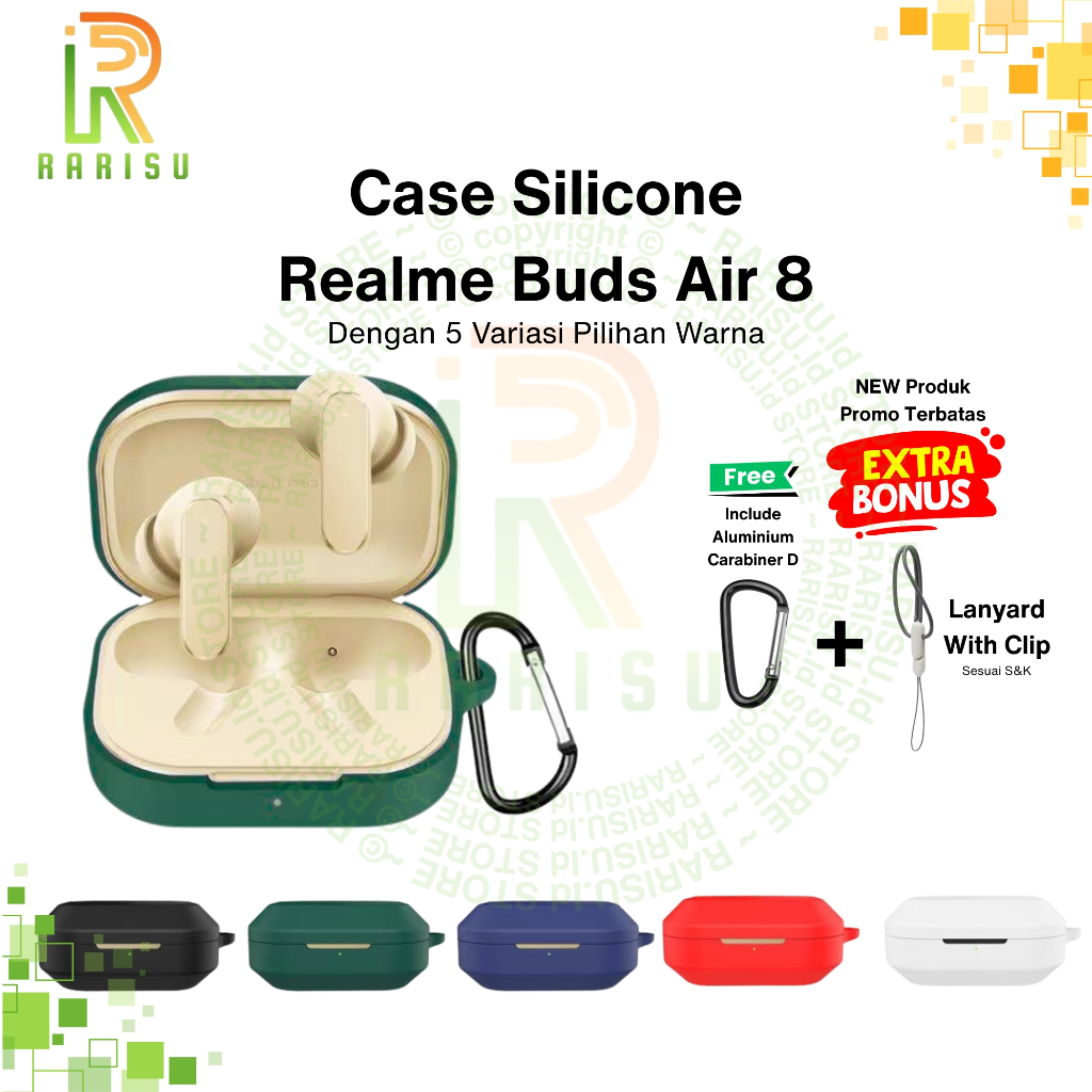 Case Cover Casing Silicone Protective Realme Buds Air 8 / Realmebudsair8 2026 + Carabiner + Tali Lan