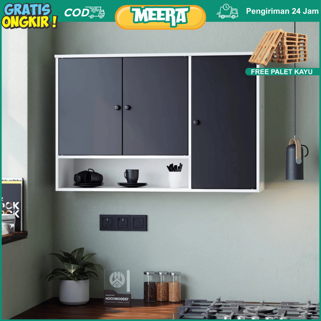 Rak Dapur Gantung Minimalis 2/3 Pintu | Lemari Dapur Tempel Dinding Modern | Rak Gantung