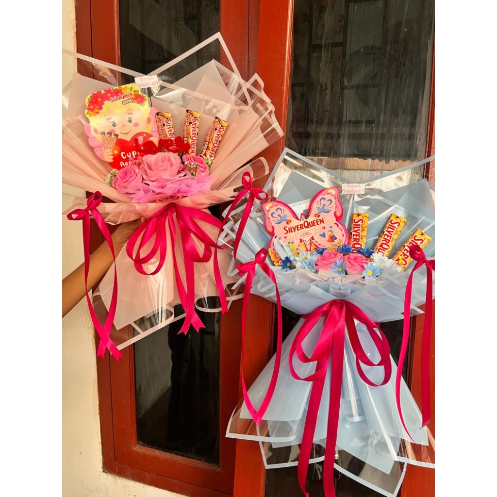 PROMO INSTANT ( READY ) Buket Silverqueen Butterfly Jumbo Biru Pink Gift Coklat