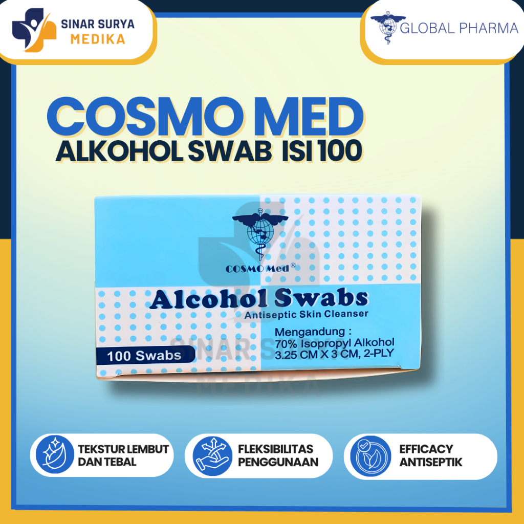 Alkohol Swab Cosmomed 100’s / Tissu Alcohol Swab isi 100 pcs Cosmo Med