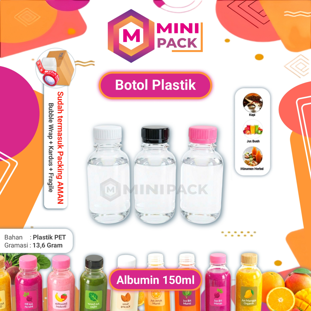 Botol Albumin 150 ml Plastik Transparan +Tutup Album Abumin Puding Sirup 150ml 100ml 100 ml Pendek B