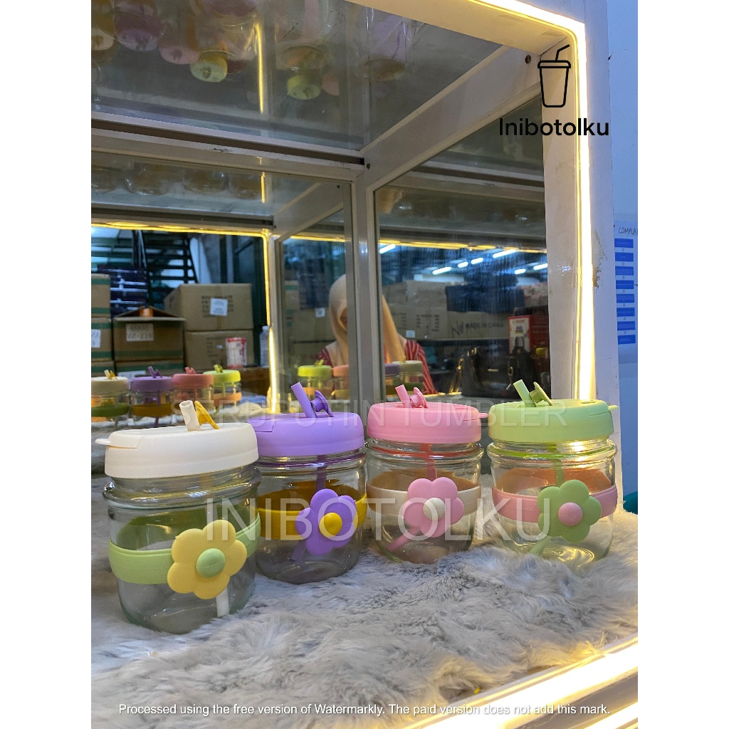 BOTOL MATCHA KACA BUNGA MINI  300 ML KIYOWO