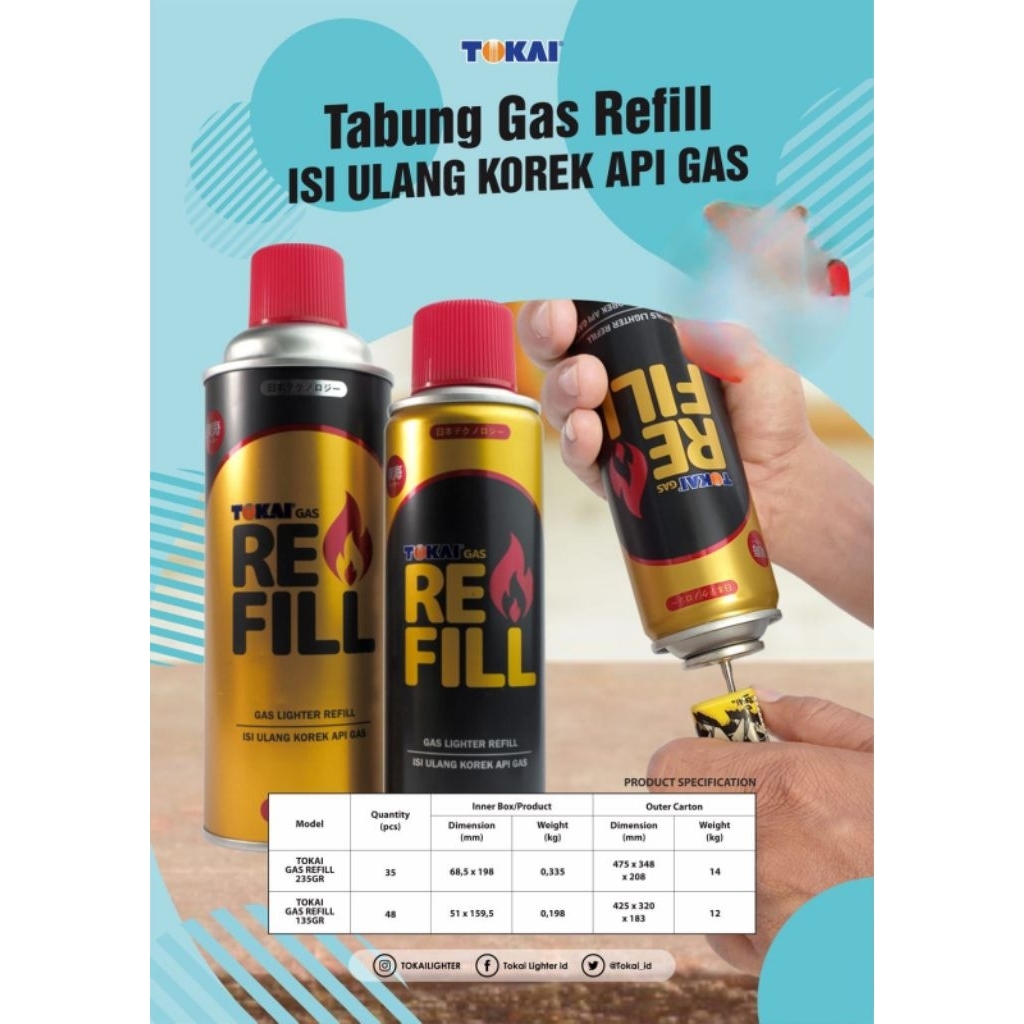 Gas tabung isi ulang korek 235 gram merek TOKAI / M2000