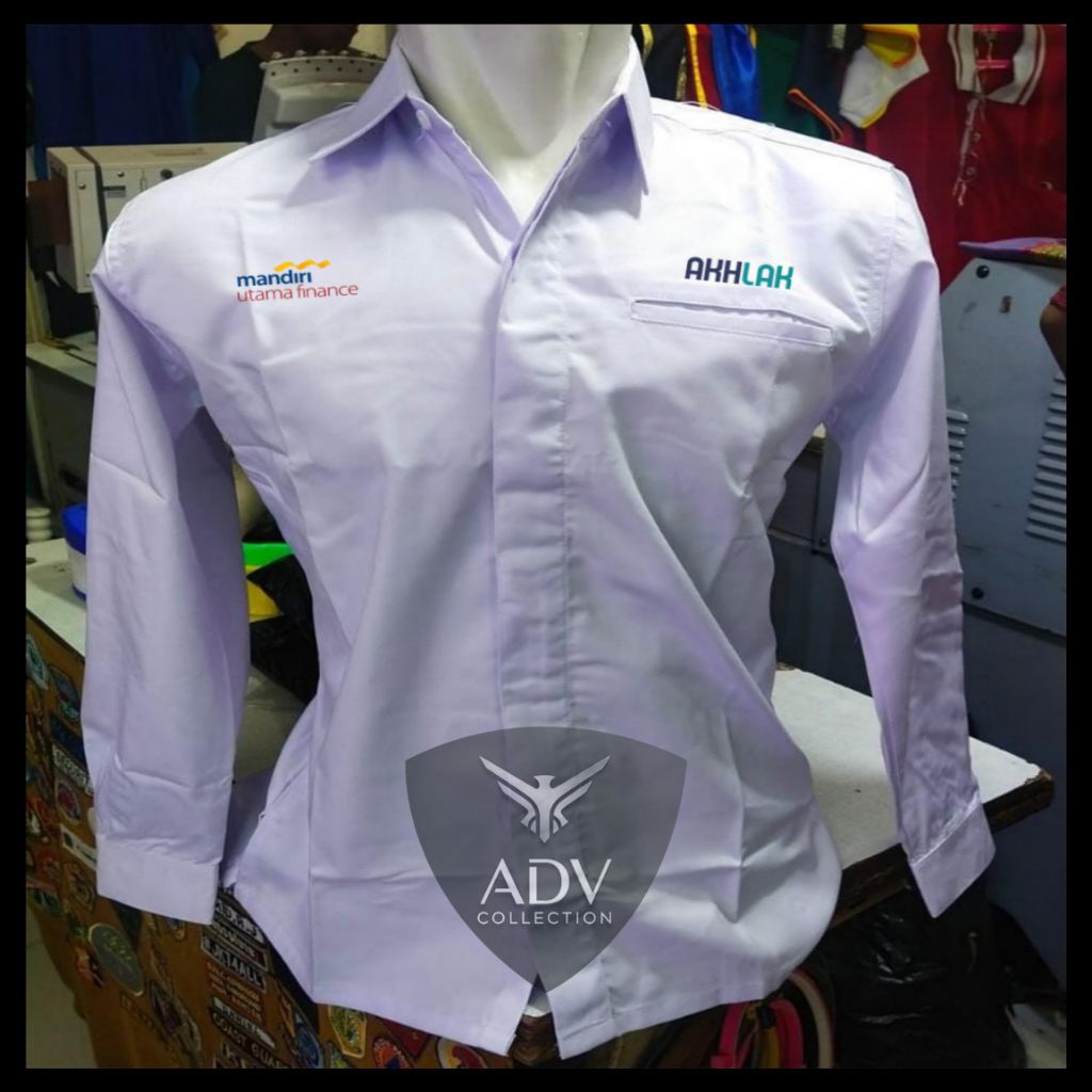 Kemeja Mandiri Utama Finance Seragam Akhlak Mandiri Utama Finance Putih Lengan Panjang Pria
