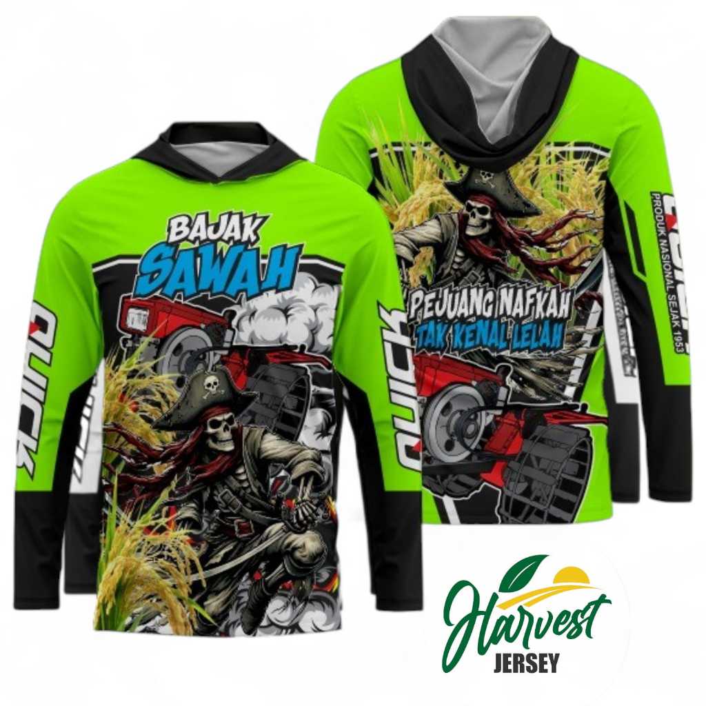 Baju Jersey Petani Gabah Padi Bajak Sawah Lengan Panjang Drifit Adem Tebal Full Printing