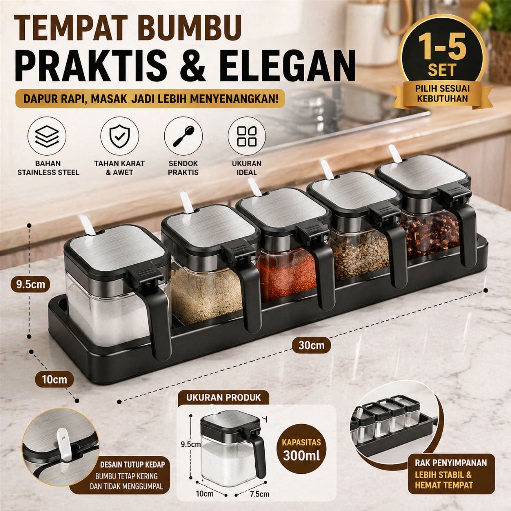Kotak Bumbu Toples Bumbu Wadah Garam untuk Dapur Rumah Tangga Tempat Garam dan Bumbu Kotak Penyimpan