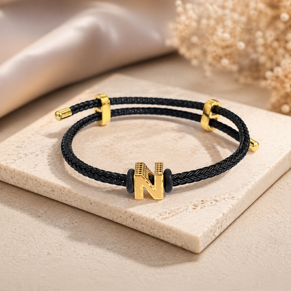 Gelang Tali Liontin Huruf N Balok Koleksi Josean Elegant Emas Asli