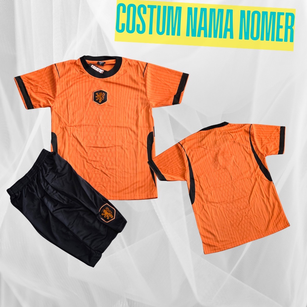jersey bola anak timnas belanda/setelan jersey bola nederland/baju bola negara belanda printing