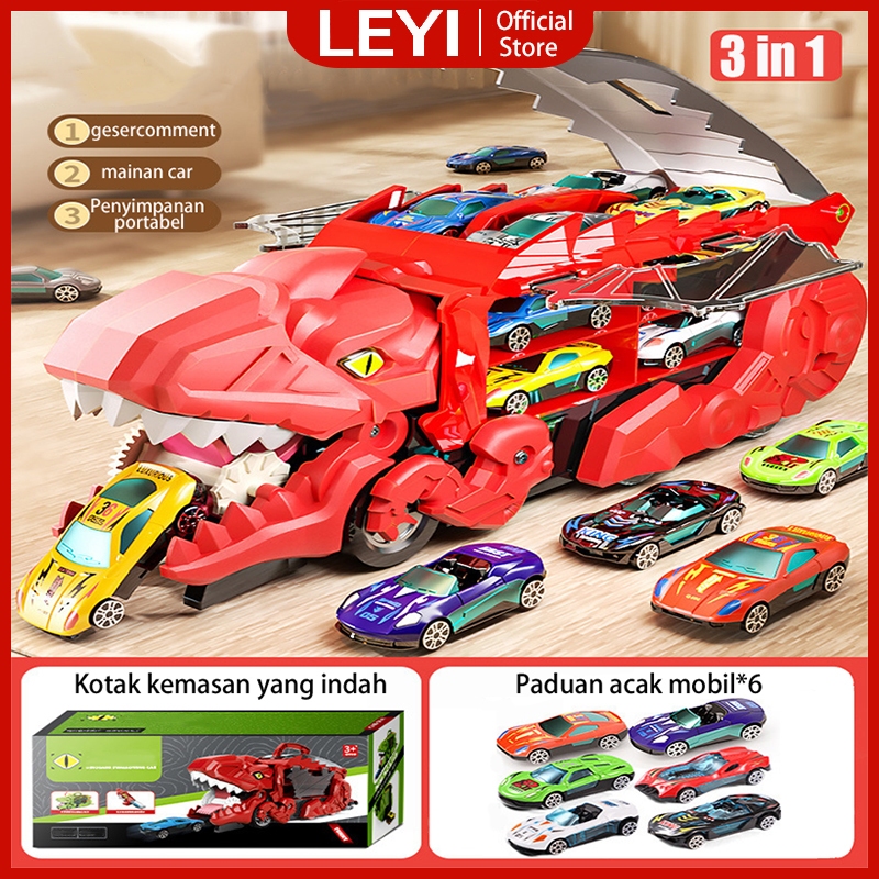 LEYI [Free 4/6/12 Mobil] Deformed Dinosaur Track Truck Mobil Anak Dinosaurus Mobil Dino Truk Mainan